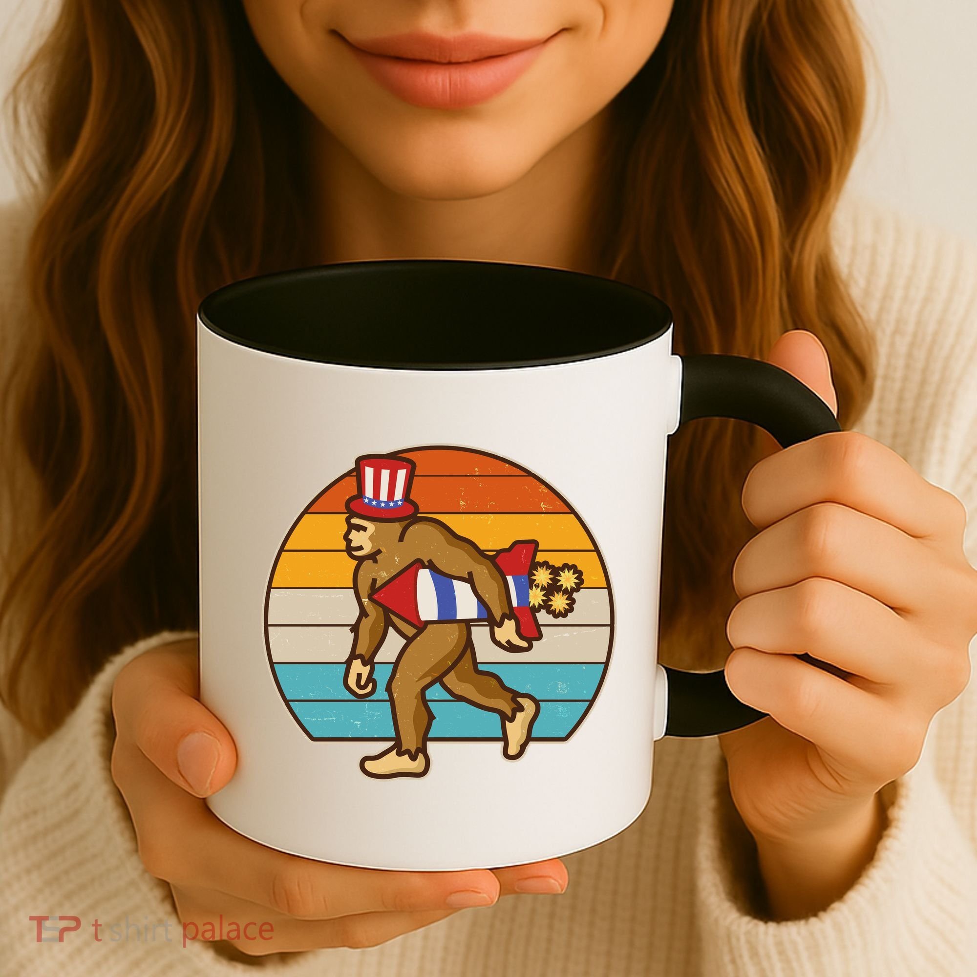 Retro Fourth 4th of July Firecracker Rocket Bigfoot Coffee Mug
