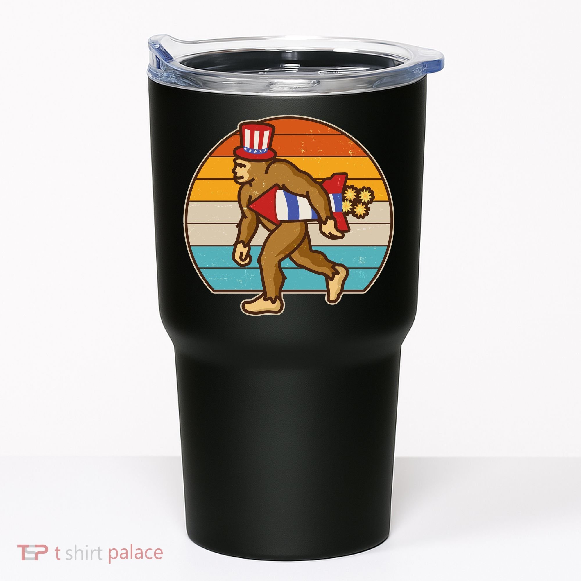 Retro Fourth 4th of July Firecracker Rocket Bigfoot Tumbler