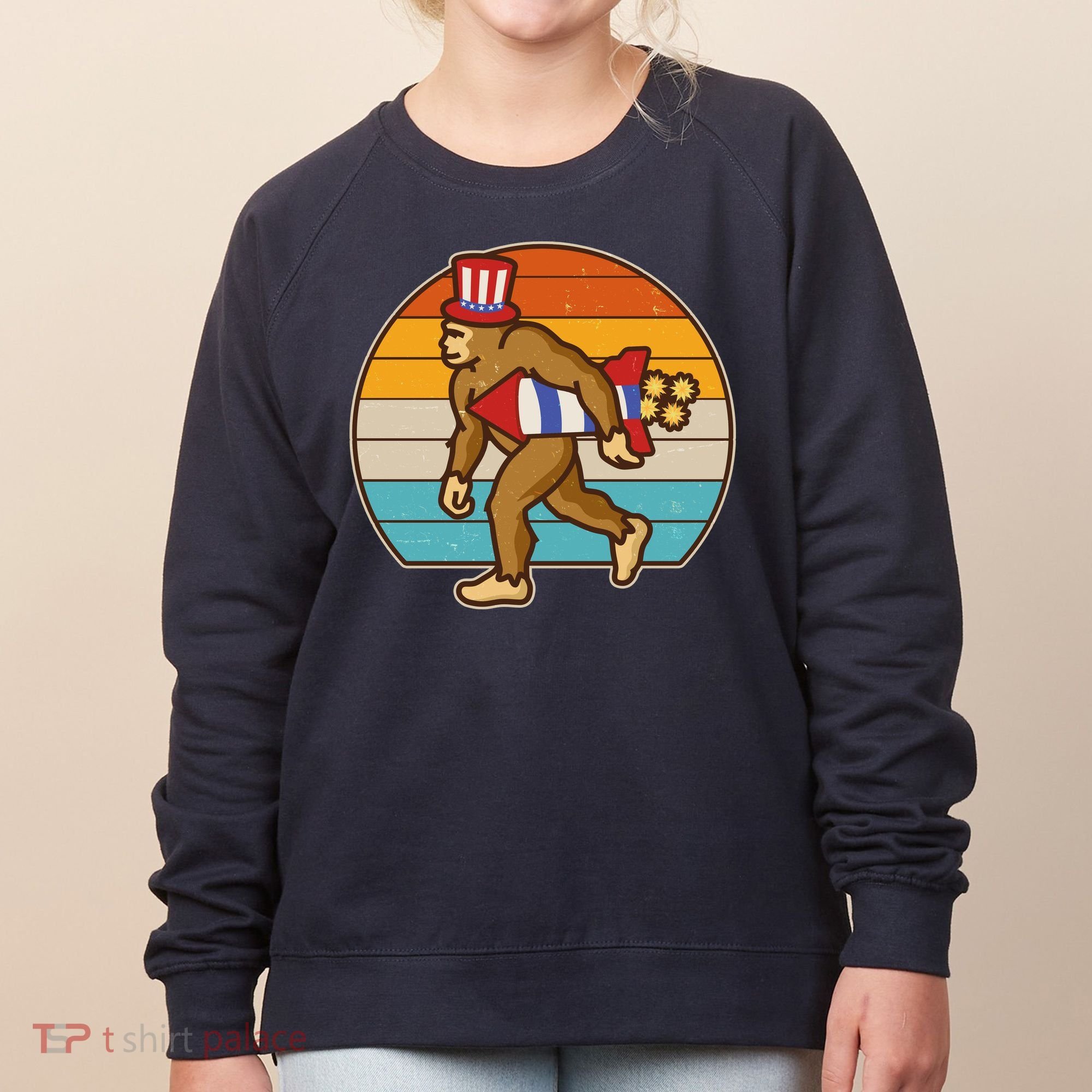 Retro Fourth 4th of July Firecracker Rocket Bigfoot Women's Sweatshirt