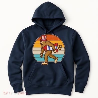 Retro Fourth 4th of July Firecracker Rocket Bigfoot Hoodie