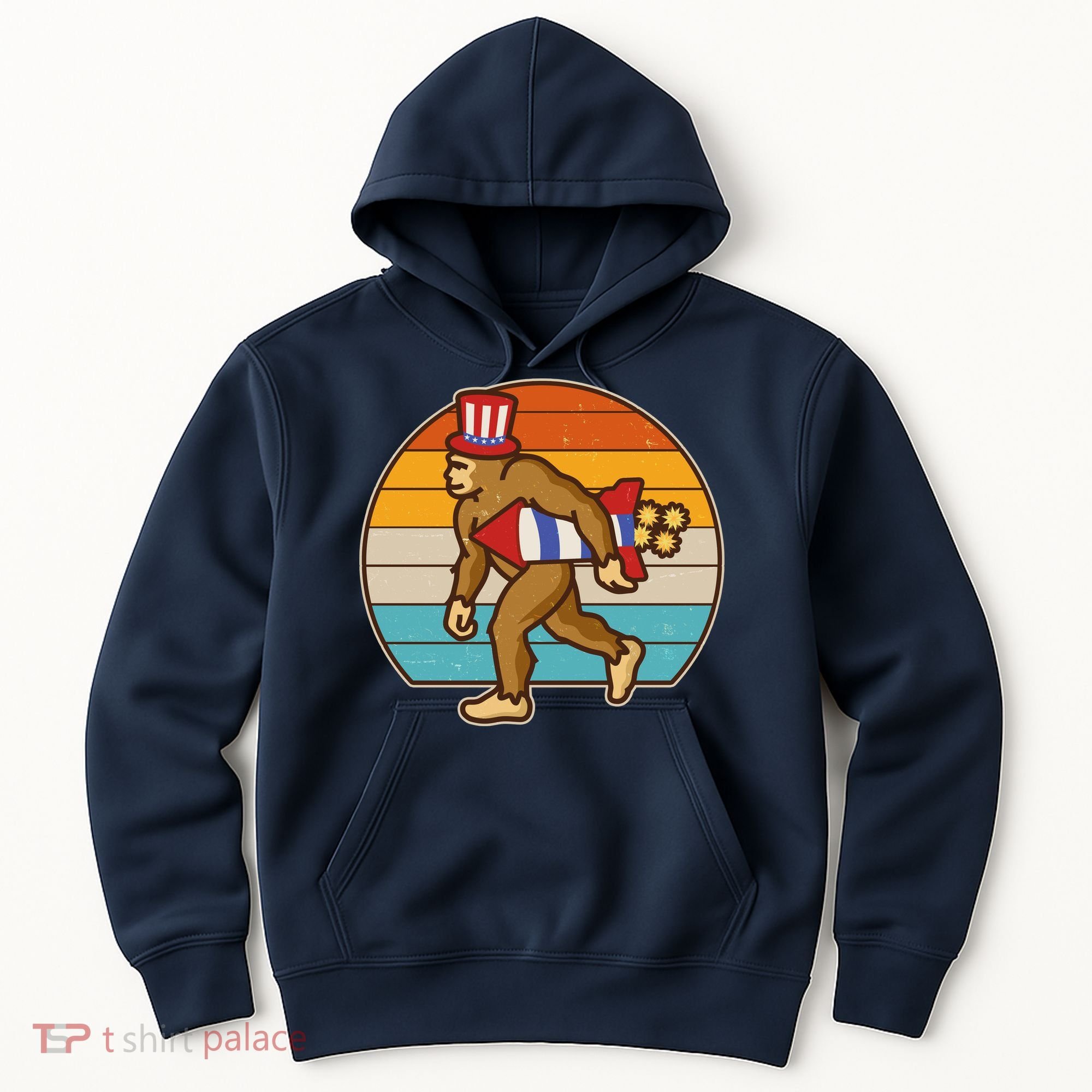 Retro Fourth 4th of July Firecracker Rocket Bigfoot Hoodie