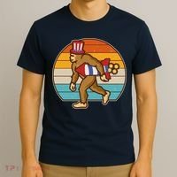Retro Fourth 4th of July Firecracker Rocket Bigfoot T-Shirt thumb 3