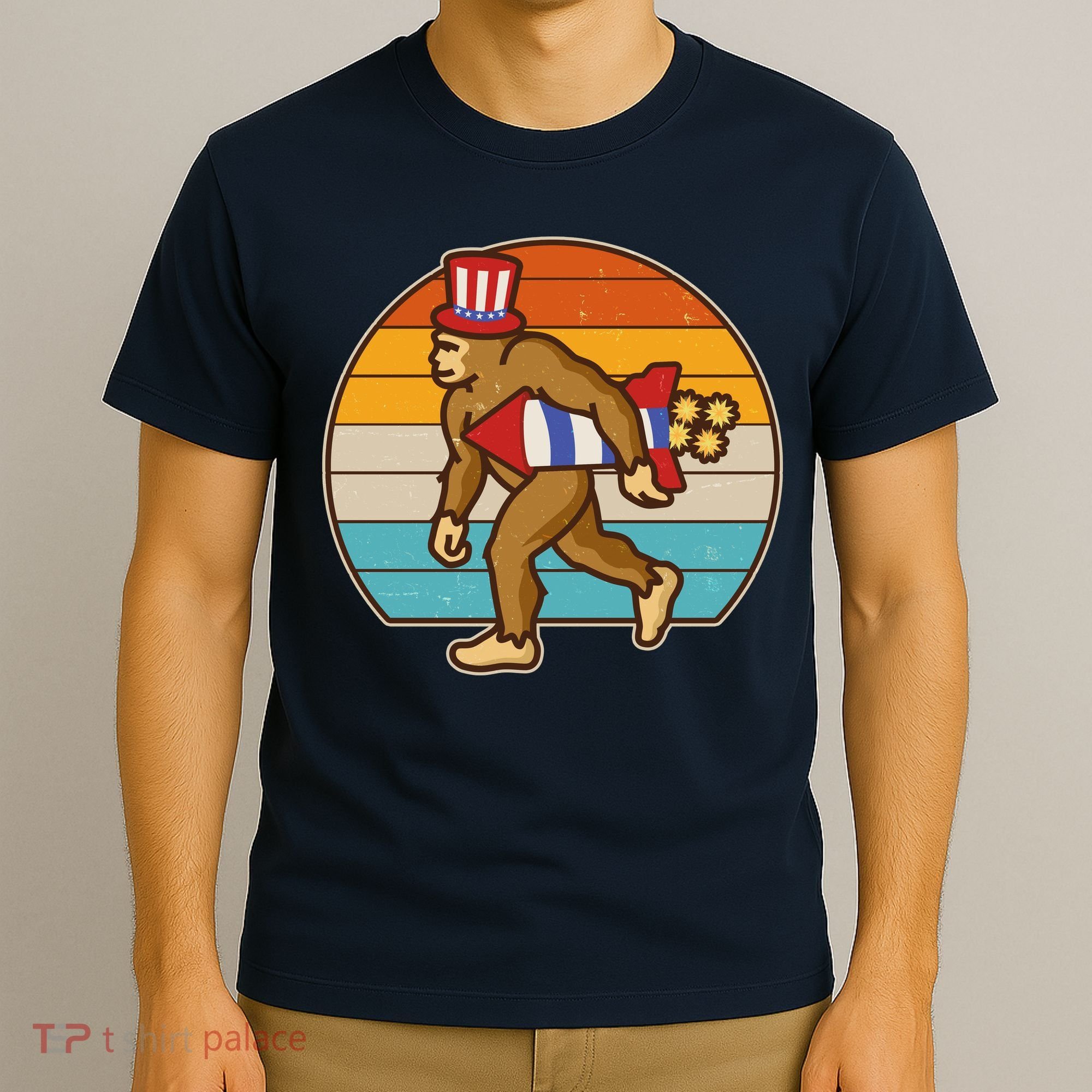 Retro Fourth 4th of July Firecracker Rocket Bigfoot T-Shirt