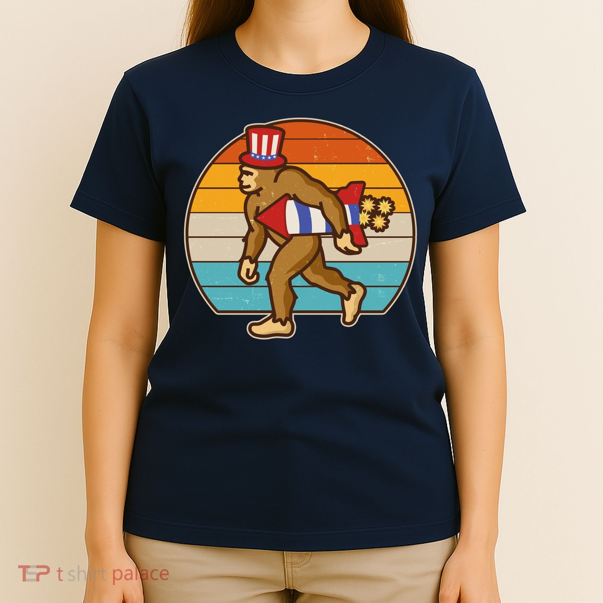 Retro Fourth 4th of July Firecracker Rocket Bigfoot T-Shirt