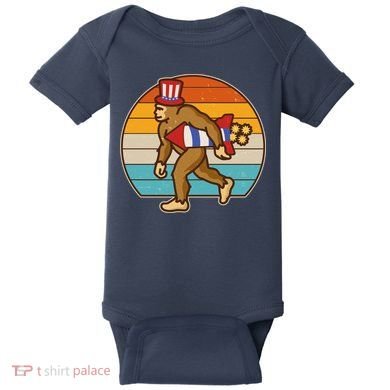 Retro Fourth 4th of July Firecracker Rocket Bigfoot Baby Bodysuit