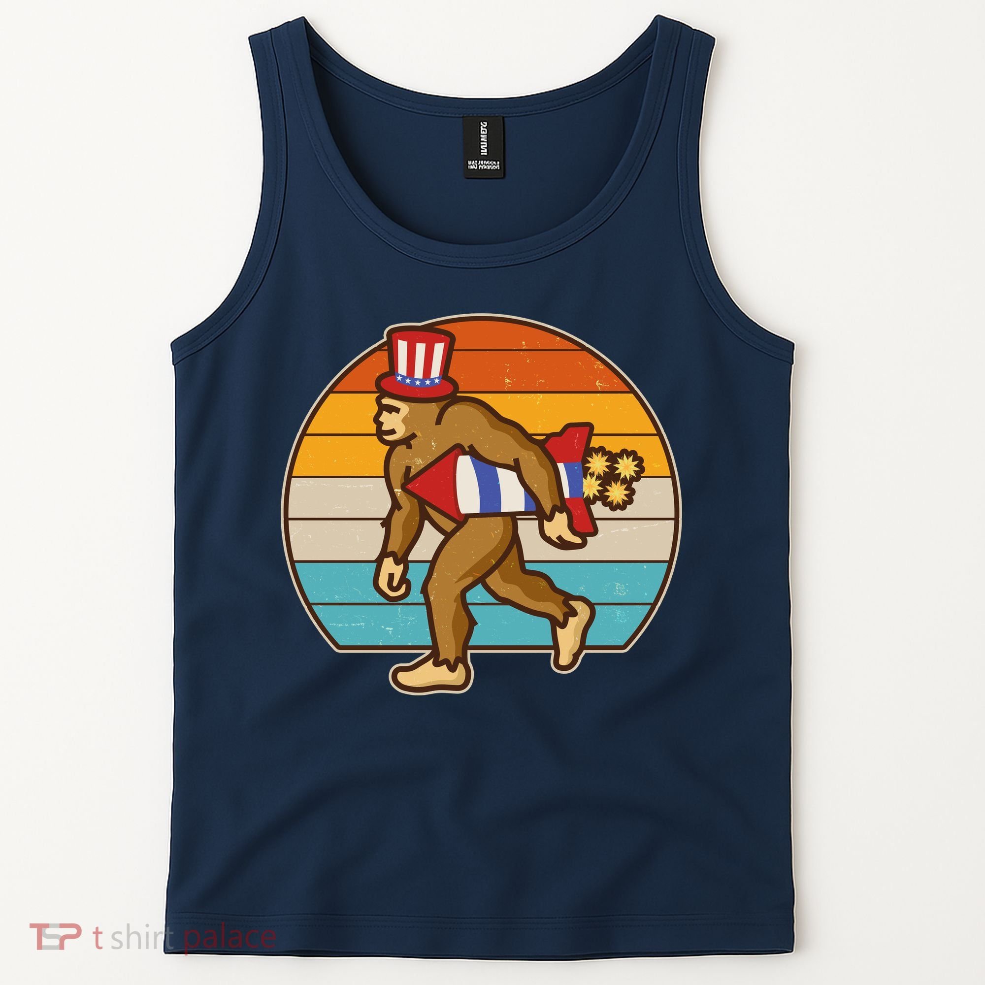 Retro Fourth 4th of July Firecracker Rocket Bigfoot Tank Top