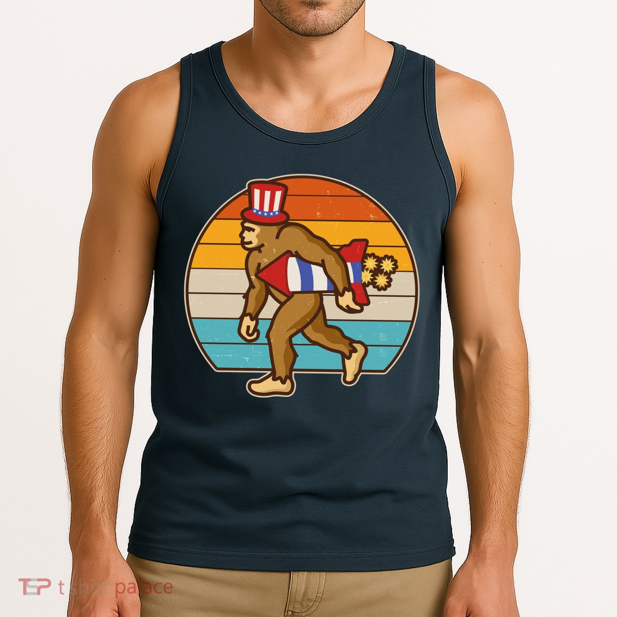Retro Fourth 4th of July Firecracker Rocket Bigfoot Tank Top