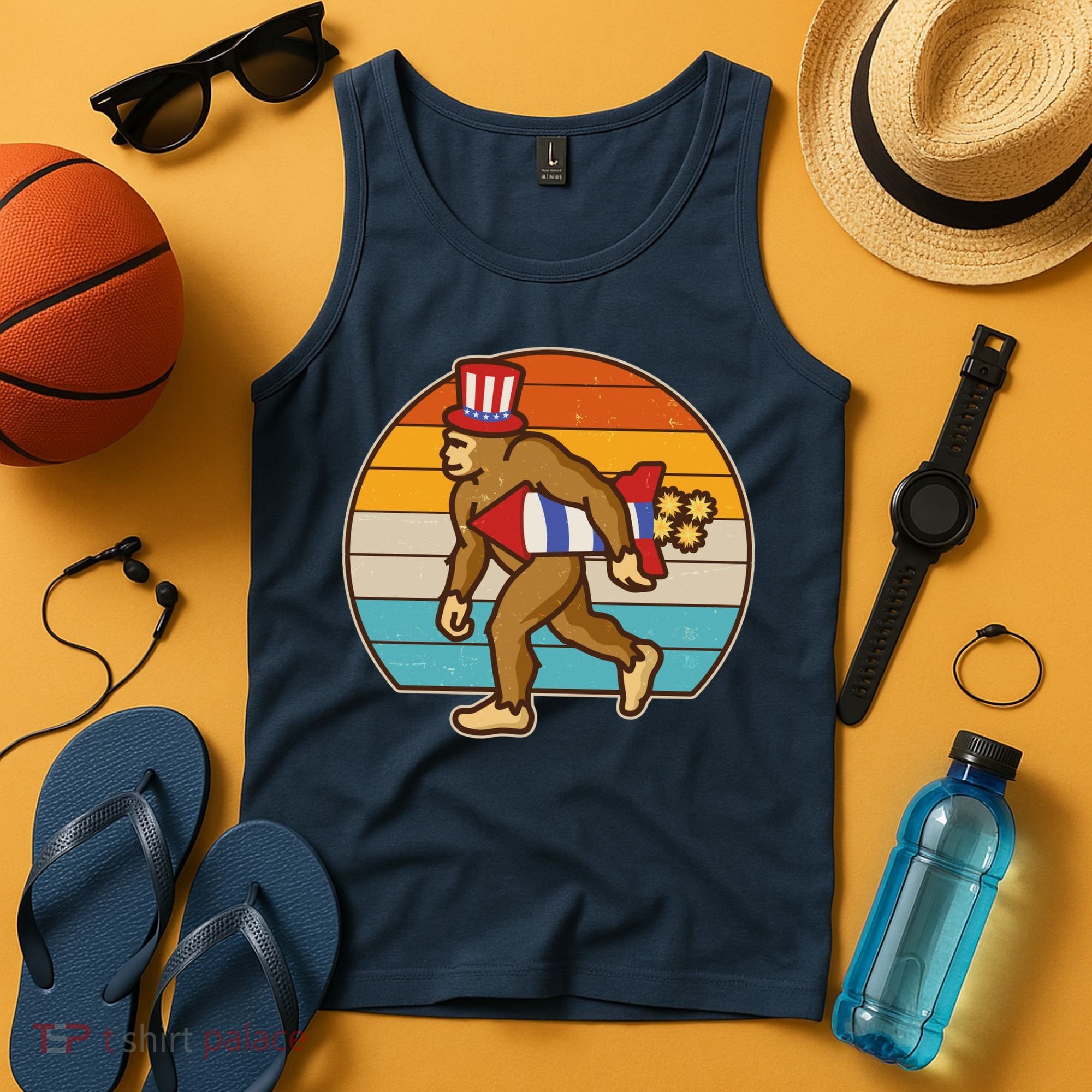 Retro Fourth 4th of July Firecracker Rocket Bigfoot Tank Top