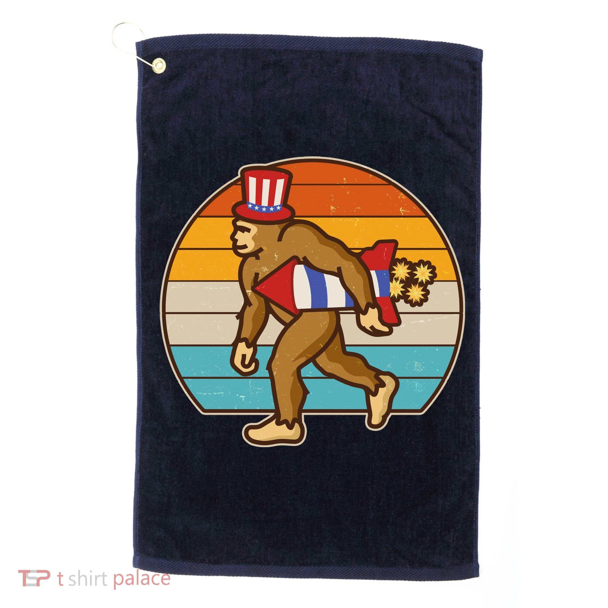 Retro Fourth 4th of July Firecracker Rocket Bigfoot Golf Towel