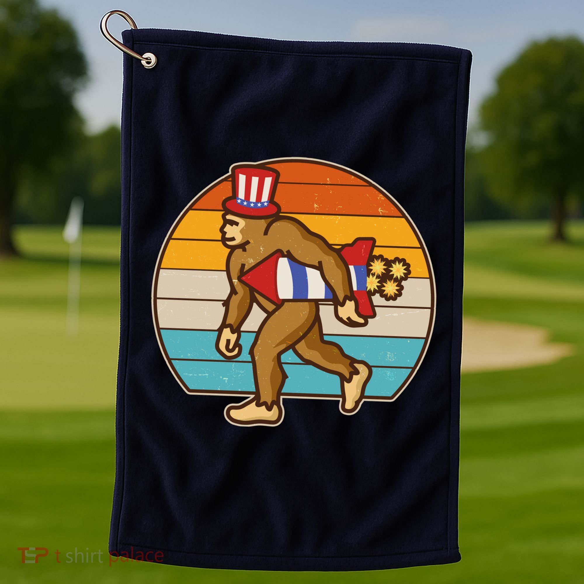 Retro Fourth 4th of July Firecracker Rocket Bigfoot Golf Towel