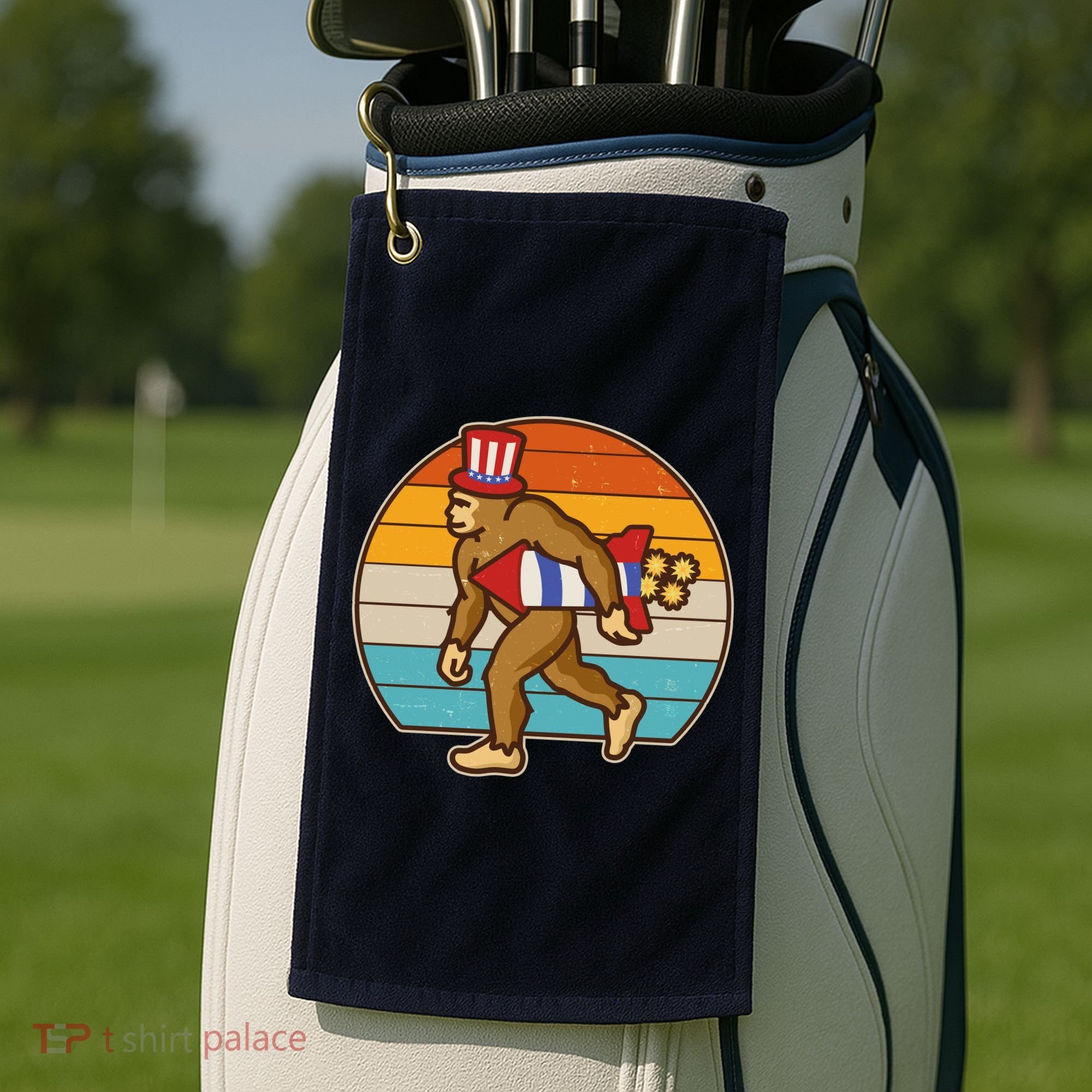 Retro Fourth 4th of July Firecracker Rocket Bigfoot Golf Towel