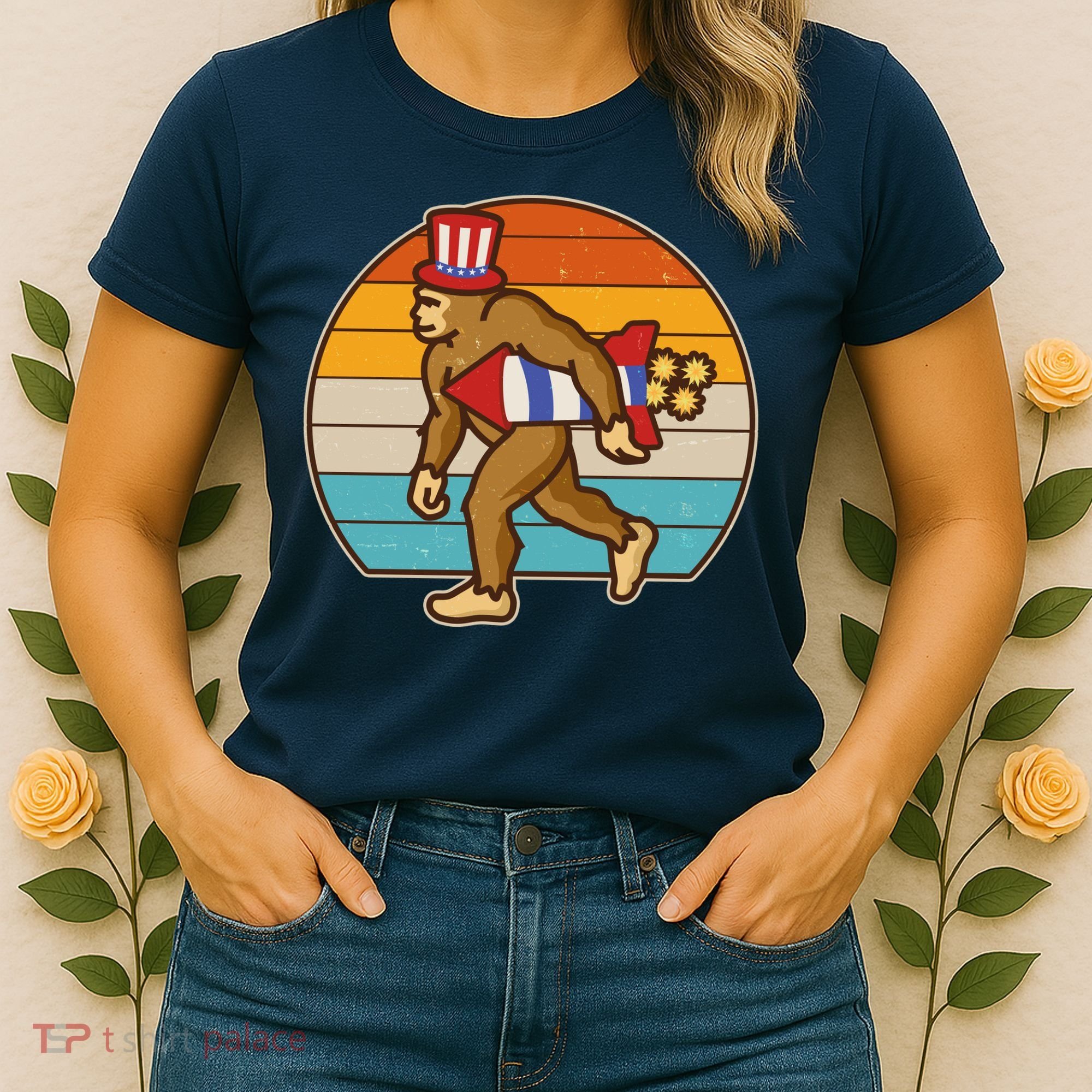 Retro Fourth 4th of July Firecracker Rocket Bigfoot Women's T-Shirt