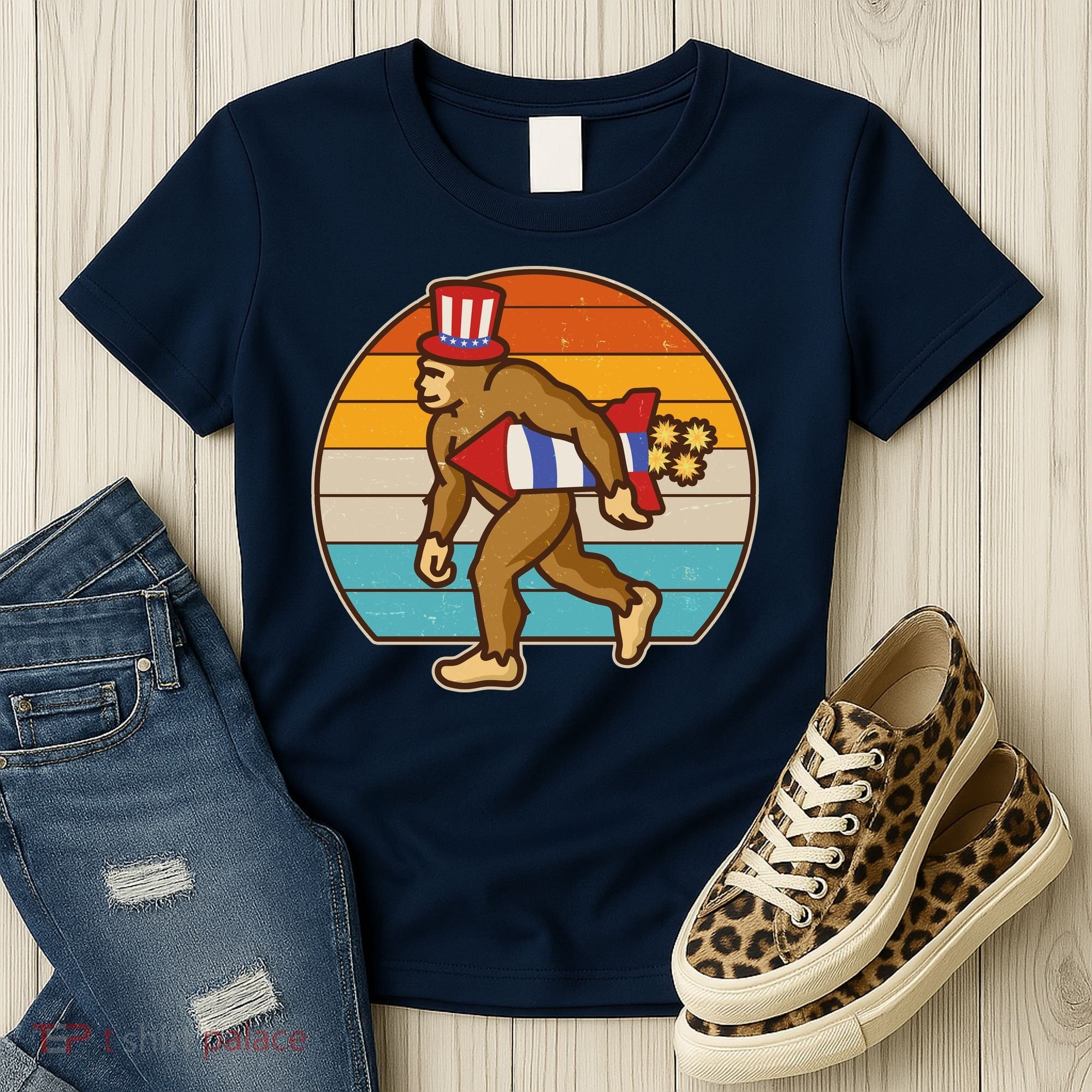 Retro Fourth 4th of July Firecracker Rocket Bigfoot Women's T-Shirt