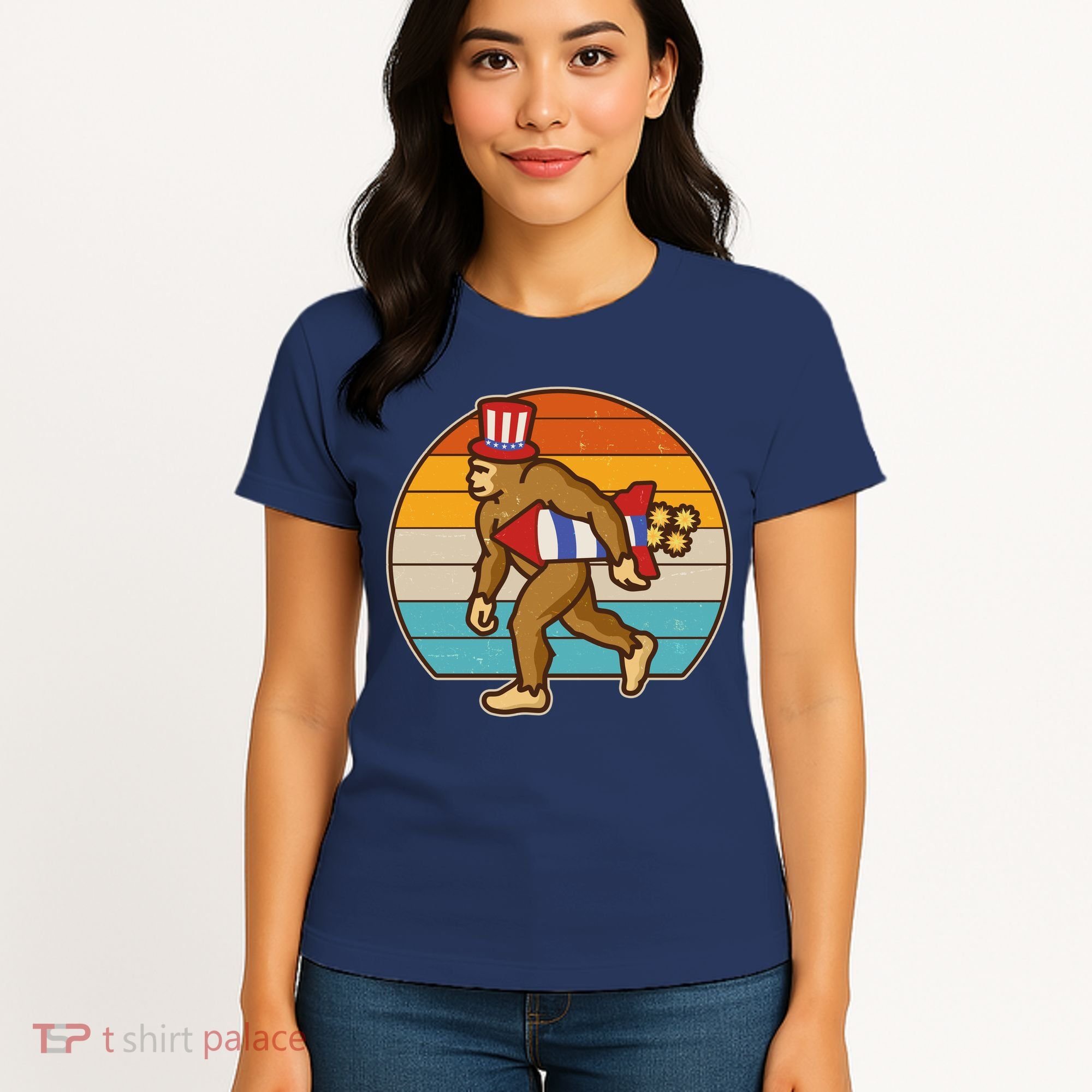 Retro Fourth 4th of July Firecracker Rocket Bigfoot Women's T-Shirt