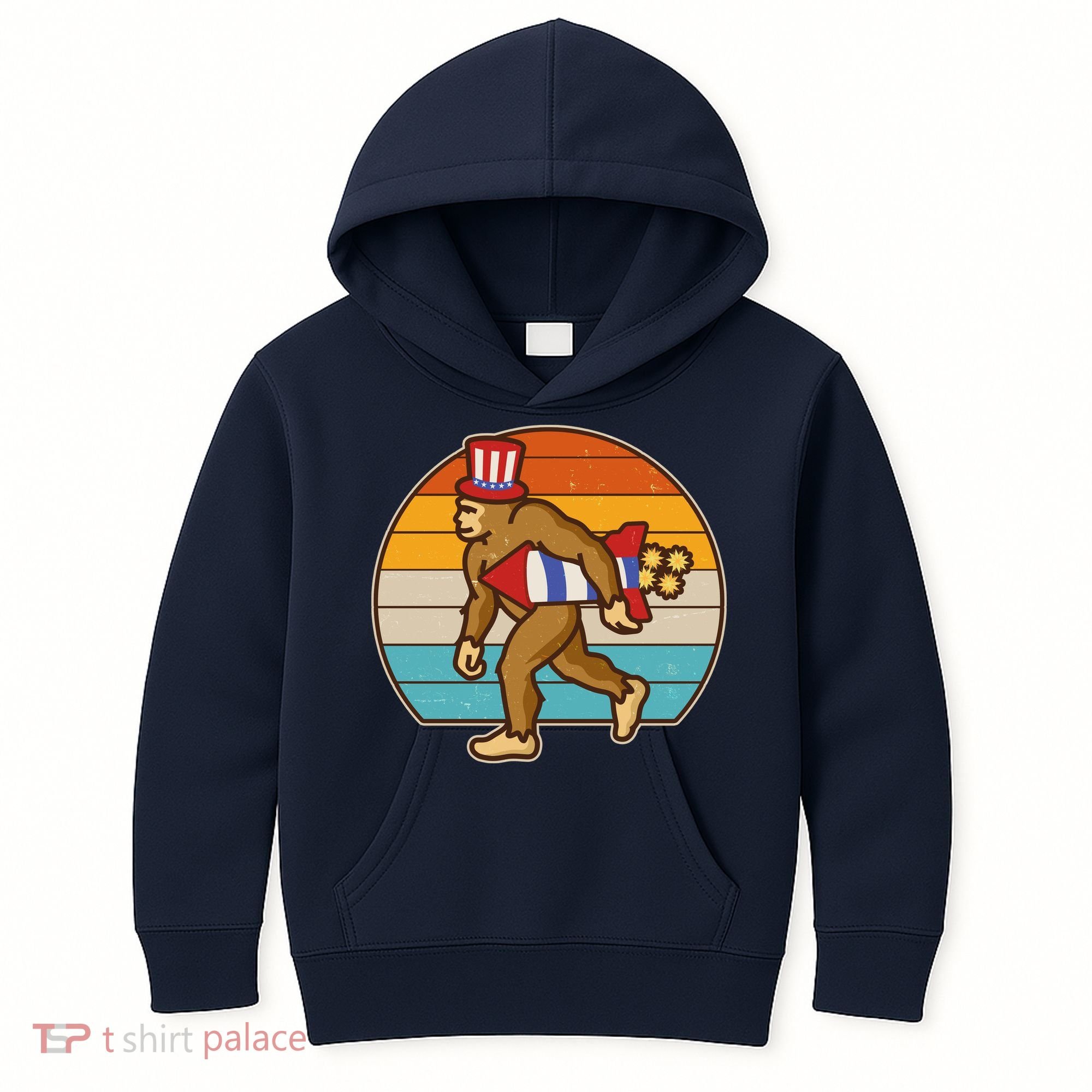 Retro Fourth 4th of July Firecracker Rocket Bigfoot Kids Hoodie