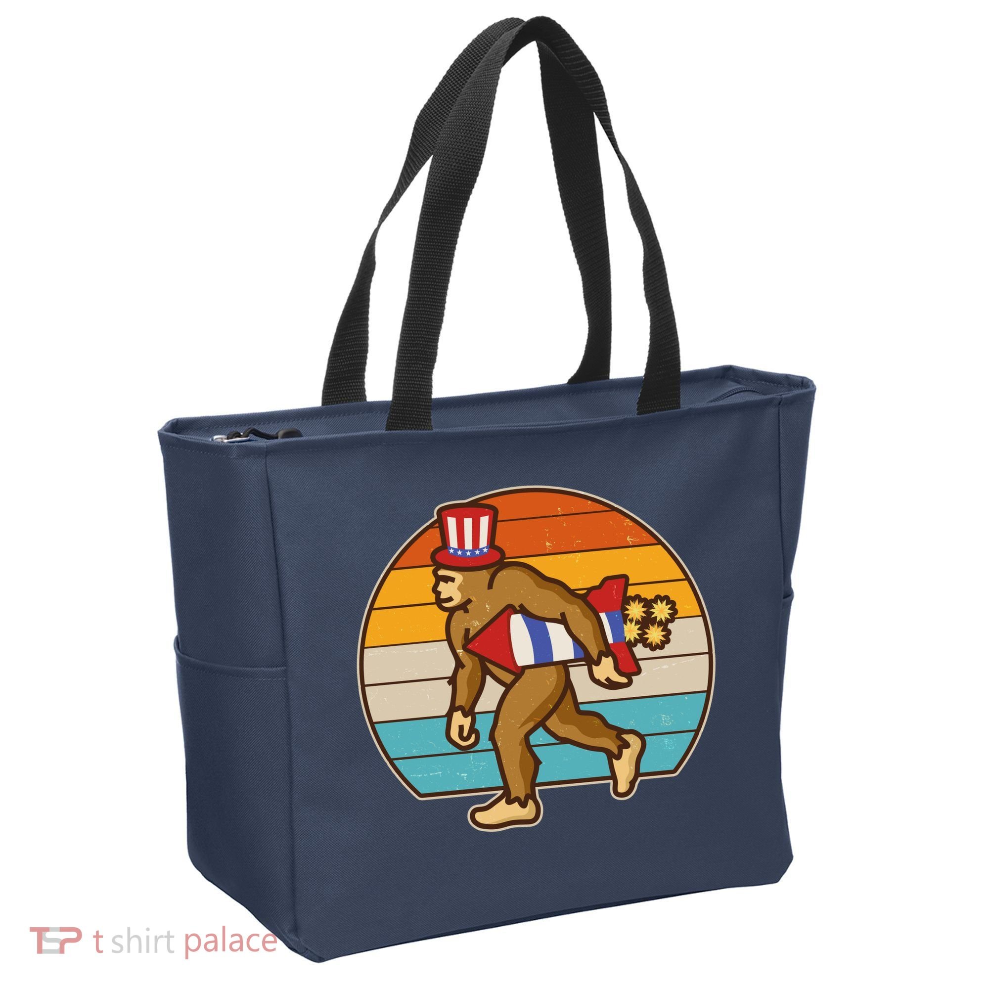 Retro Fourth 4th of July Firecracker Rocket Bigfoot Tote Bag