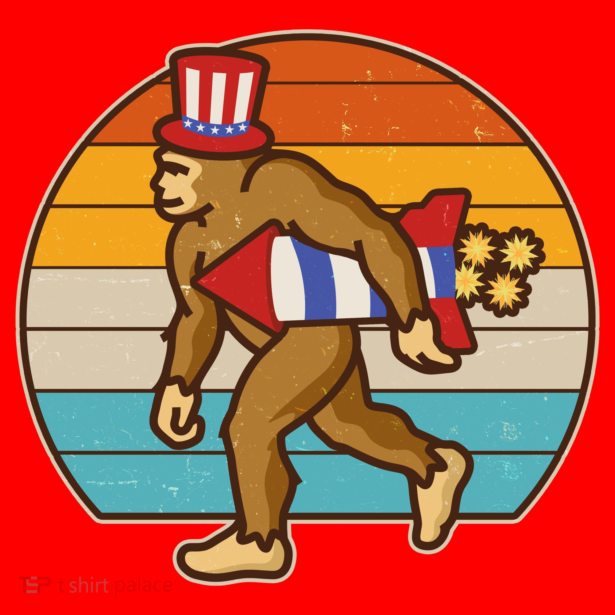 Retro Fourth 4th of July Firecracker Rocket Bigfoot Santa Hat