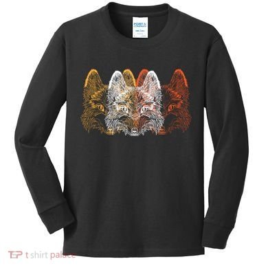 Retro Fox Faces Kids Long Sleeve Shirt