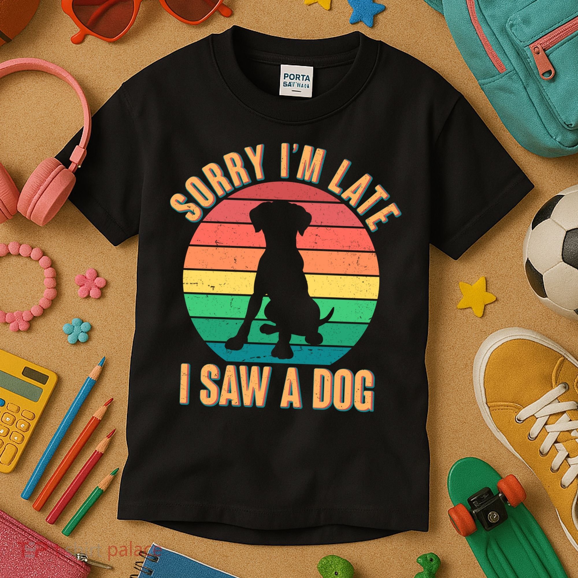Retro Funny Sorry I'm Late I Saw A Dog Kids T-Shirt