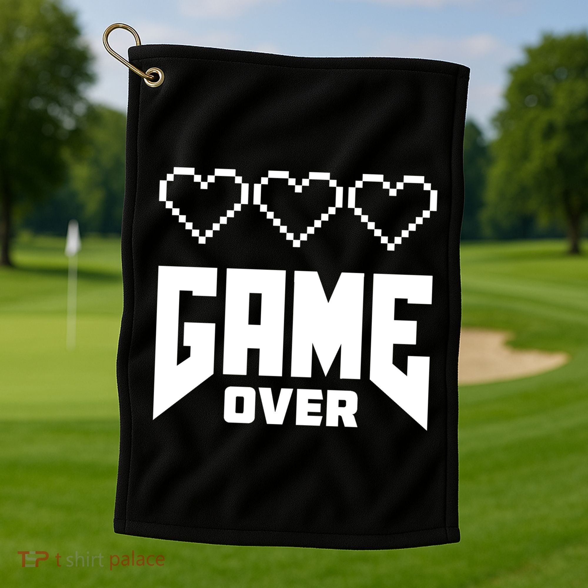 Retro Game Over Out Of Hearts Golf Towel