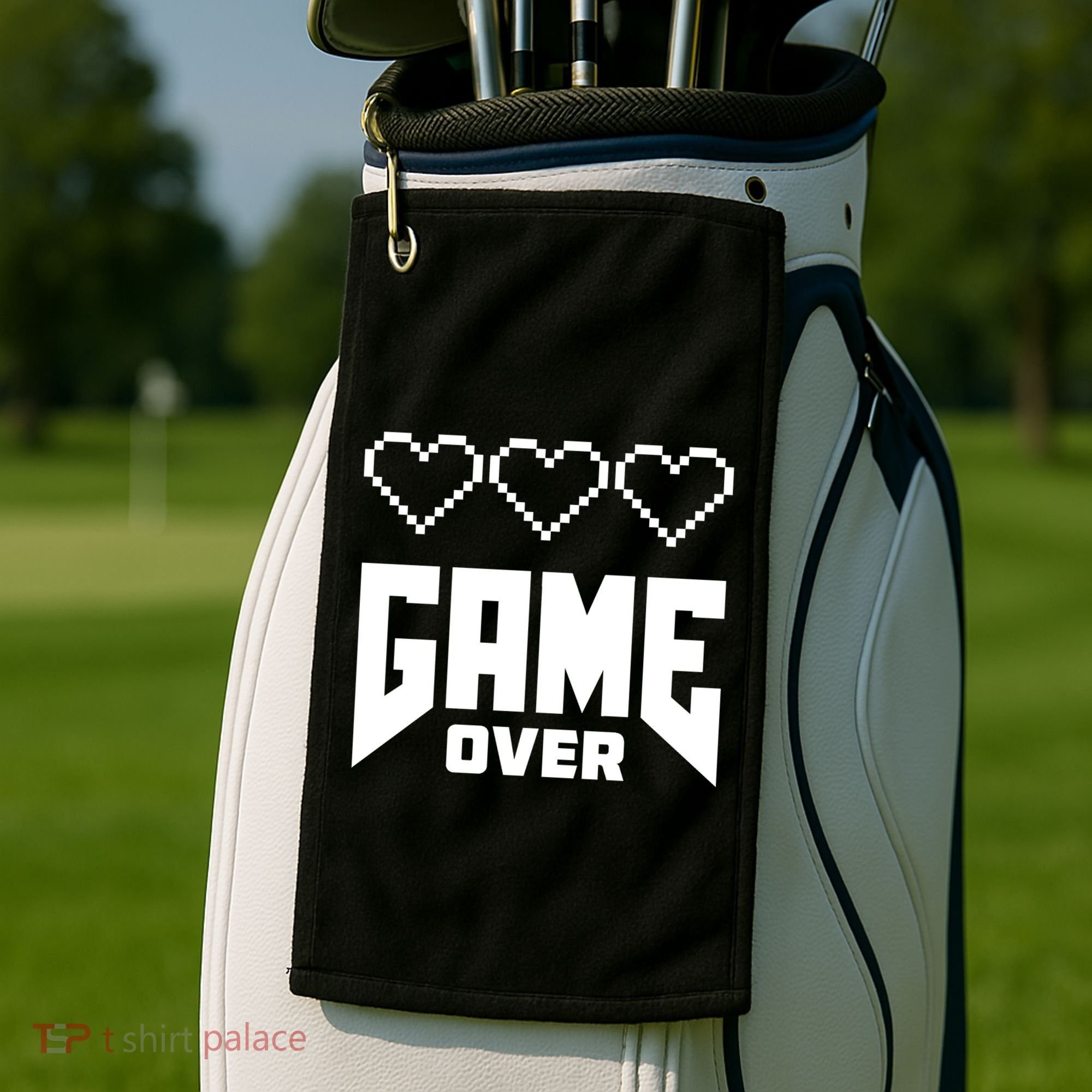 Retro Game Over Out Of Hearts Golf Towel