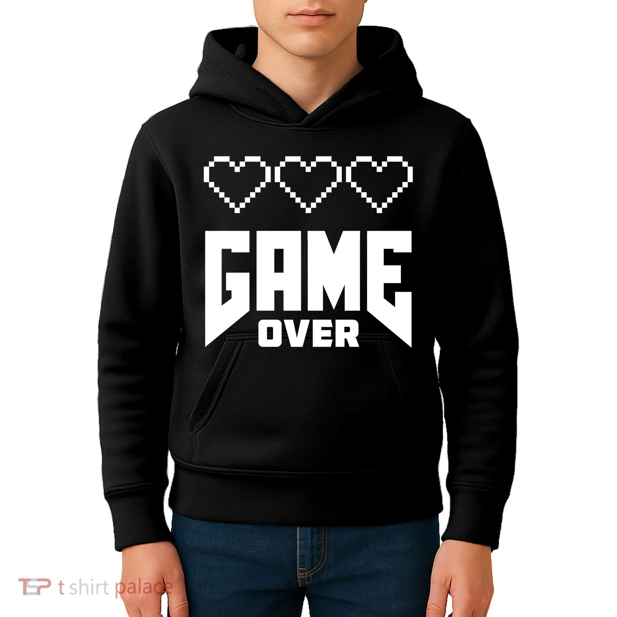 Retro Game Over Out Of Hearts Kids Hoodie