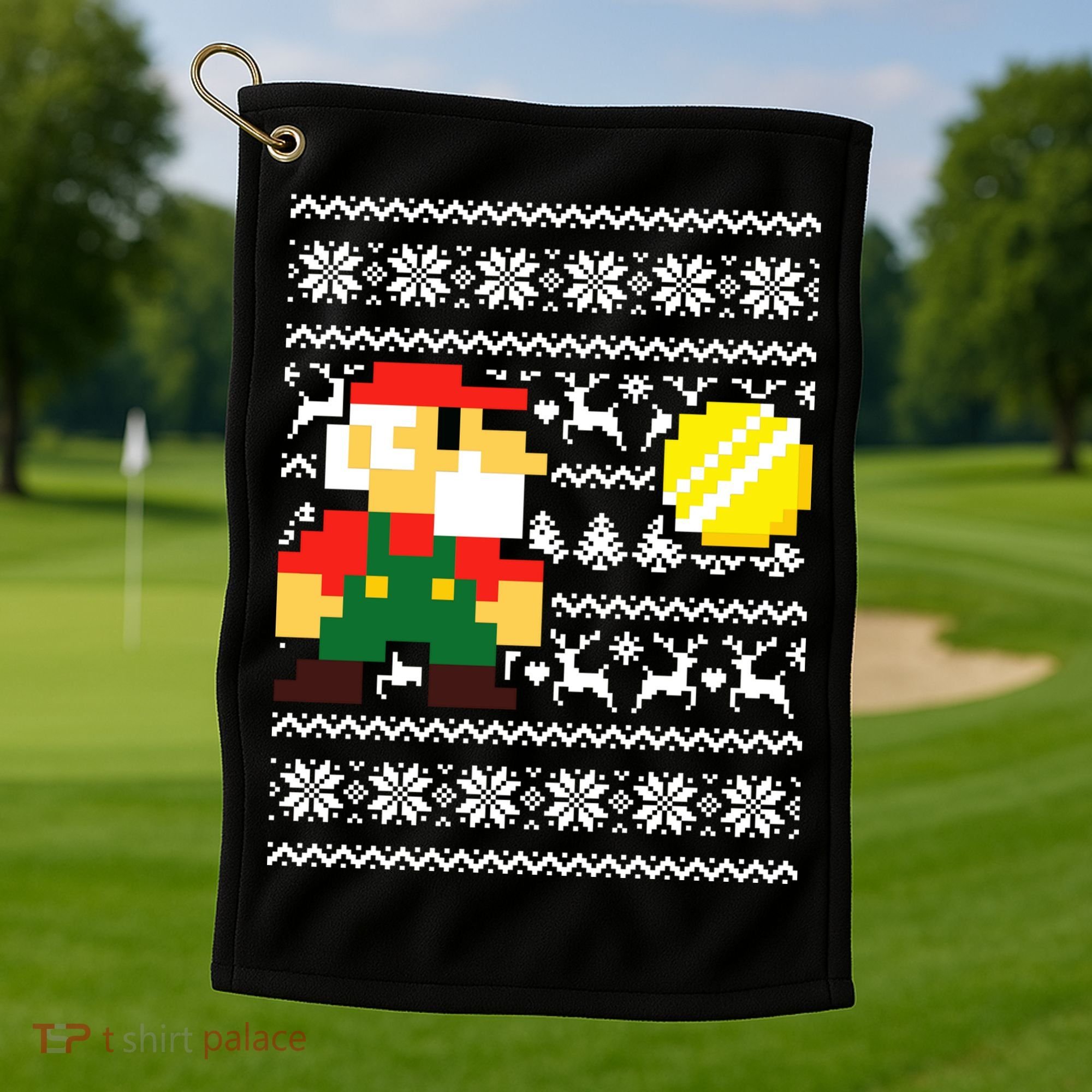 Retro Gamer Gaming Ugly Christmas Golf Towel