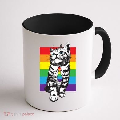 Retro Gay Pride Ally Support Kitten Coffee Mug back