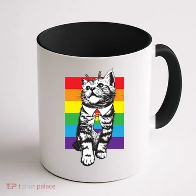 Retro Gay Pride Ally Support Kitten Coffee Mug back