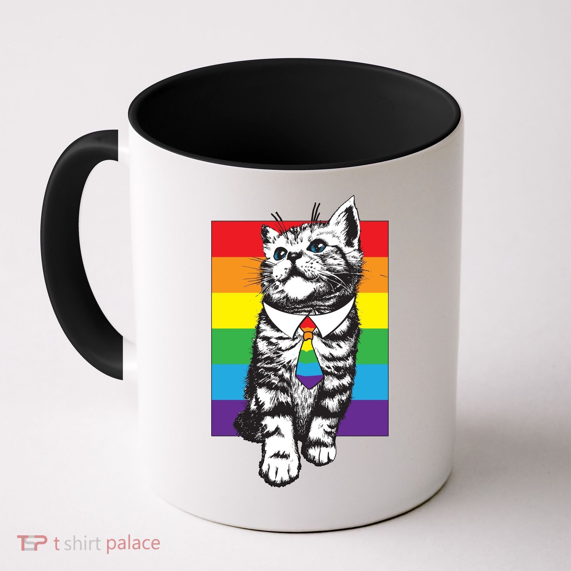 Retro Gay Pride Ally Support Kitten Coffee Mug