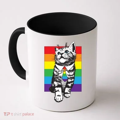 Retro Gay Pride Ally Support Kitten Coffee Mug