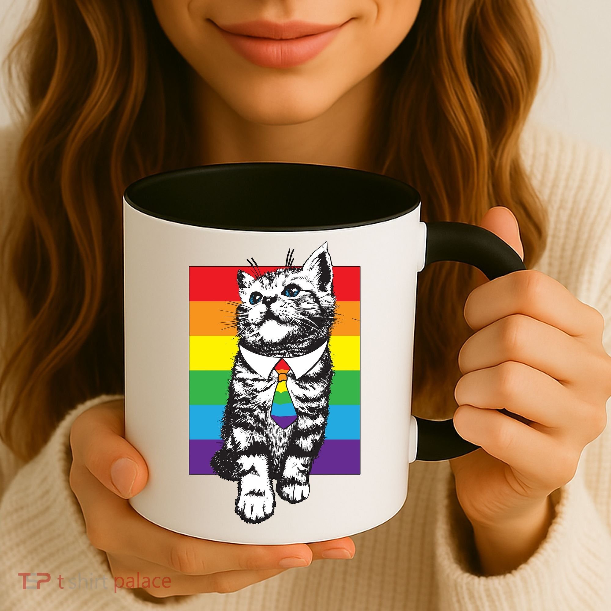 Retro Gay Pride Ally Support Kitten Coffee Mug