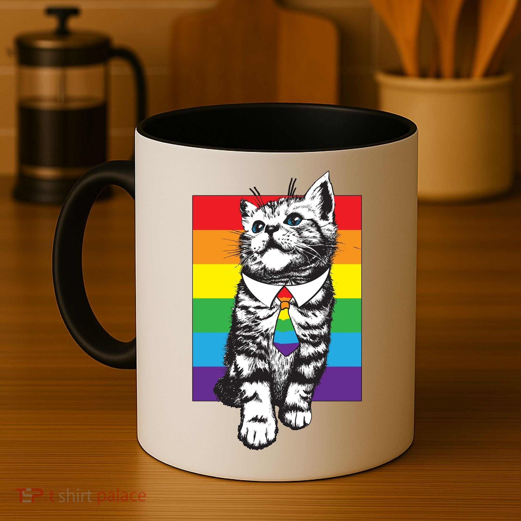 Retro Gay Pride Ally Support Kitten Coffee Mug