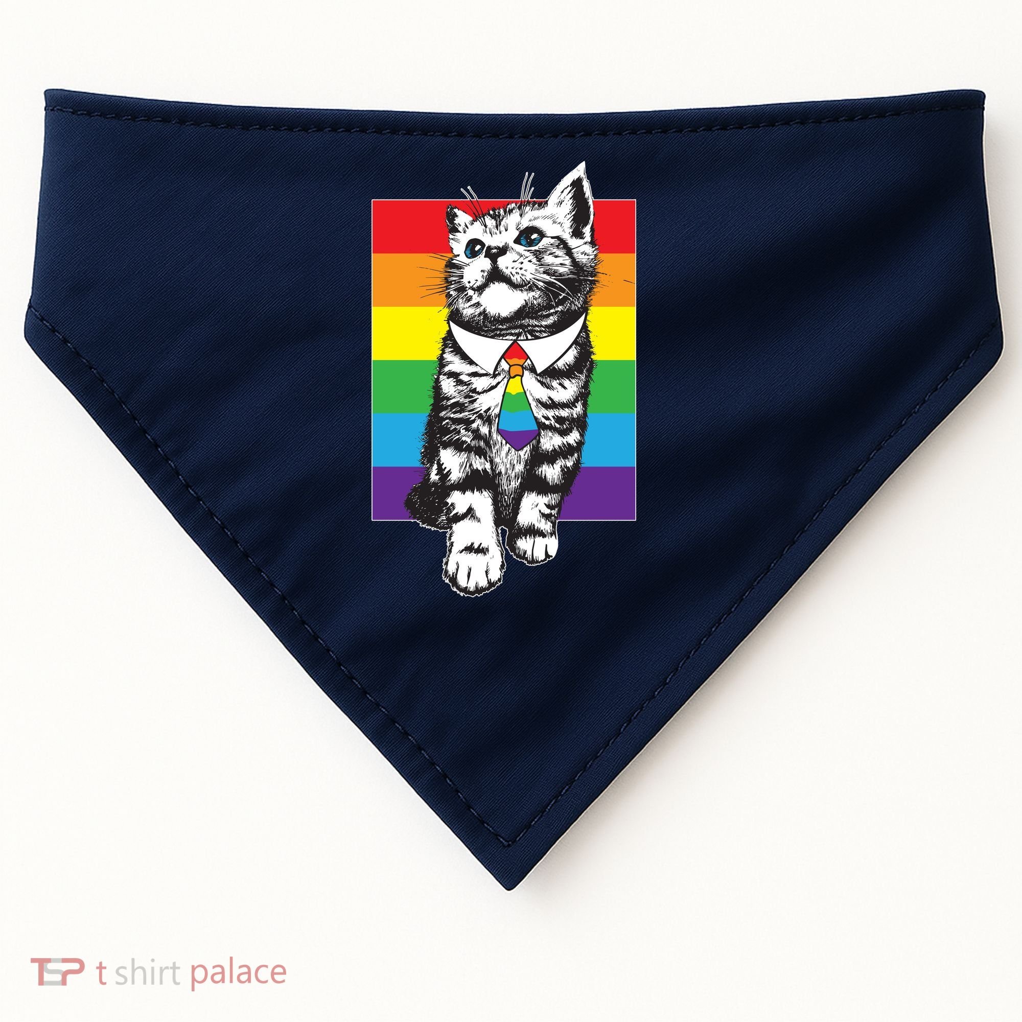 Retro Gay Pride Ally Support Kitten USA-Made Doggie Bandana