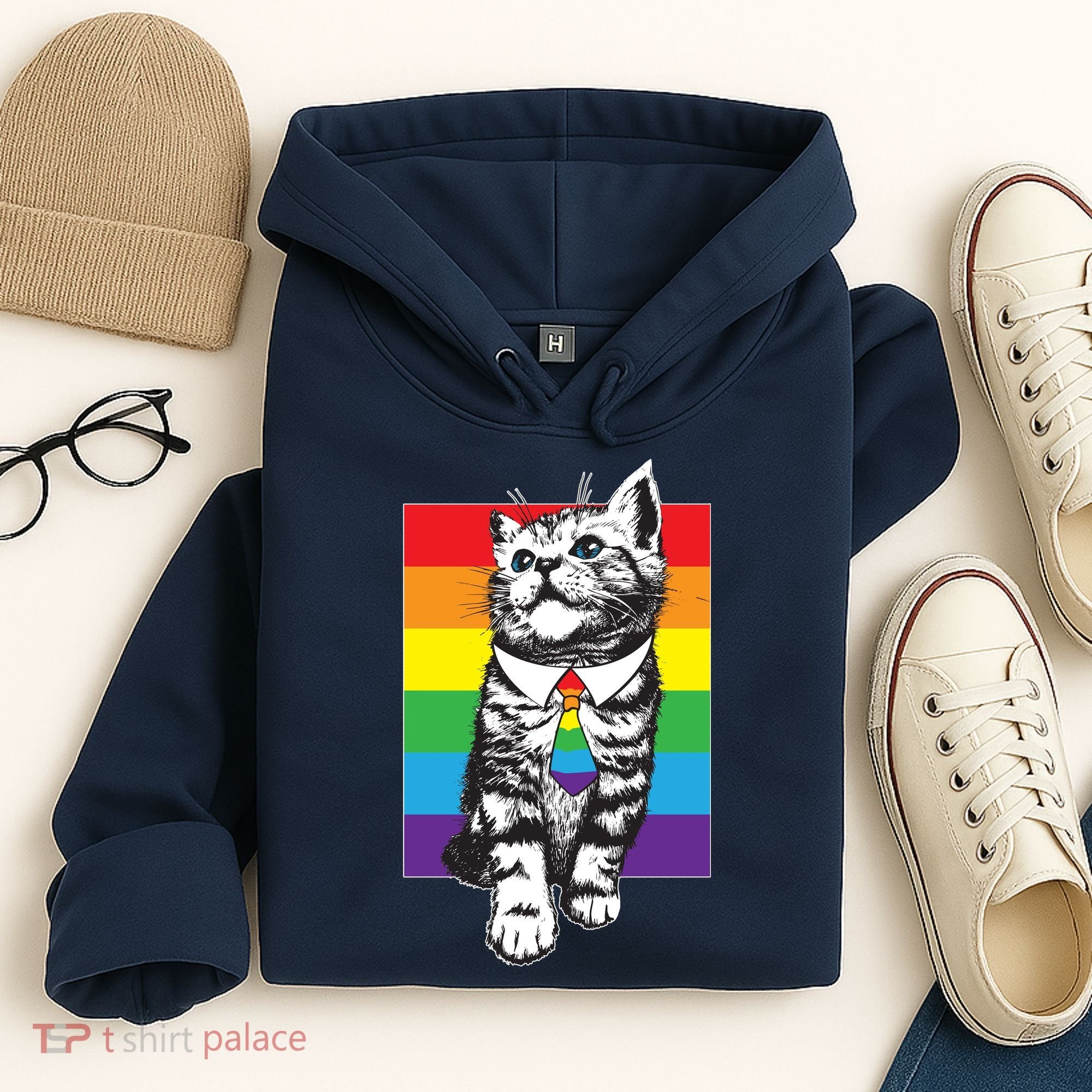 Retro Gay Pride Ally Support Kitten Hoodie