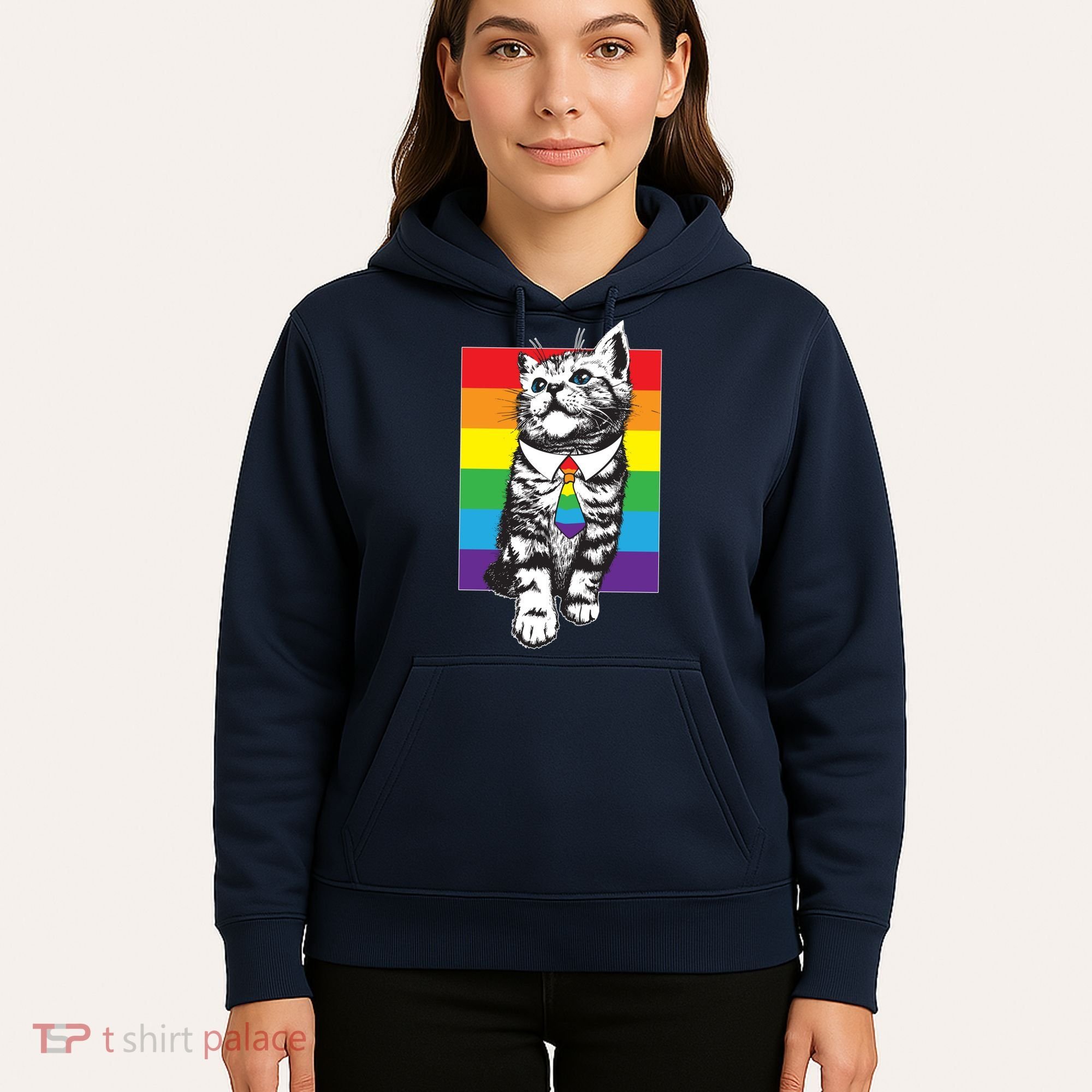 Retro Gay Pride Ally Support Kitten Hoodie