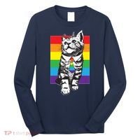 Retro Gay Pride Ally Support Kitten Long Sleeve Shirt thumb 0
