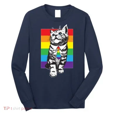 Retro Gay Pride Ally Support Kitten Long Sleeve Shirt