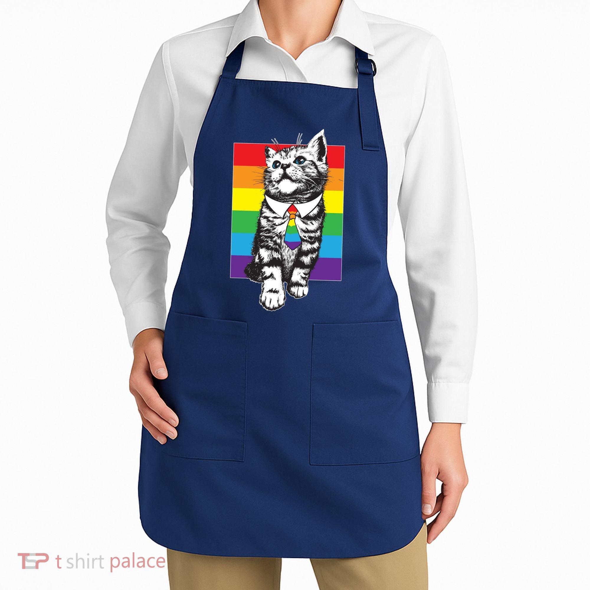 Retro Gay Pride Ally Support Kitten Apron