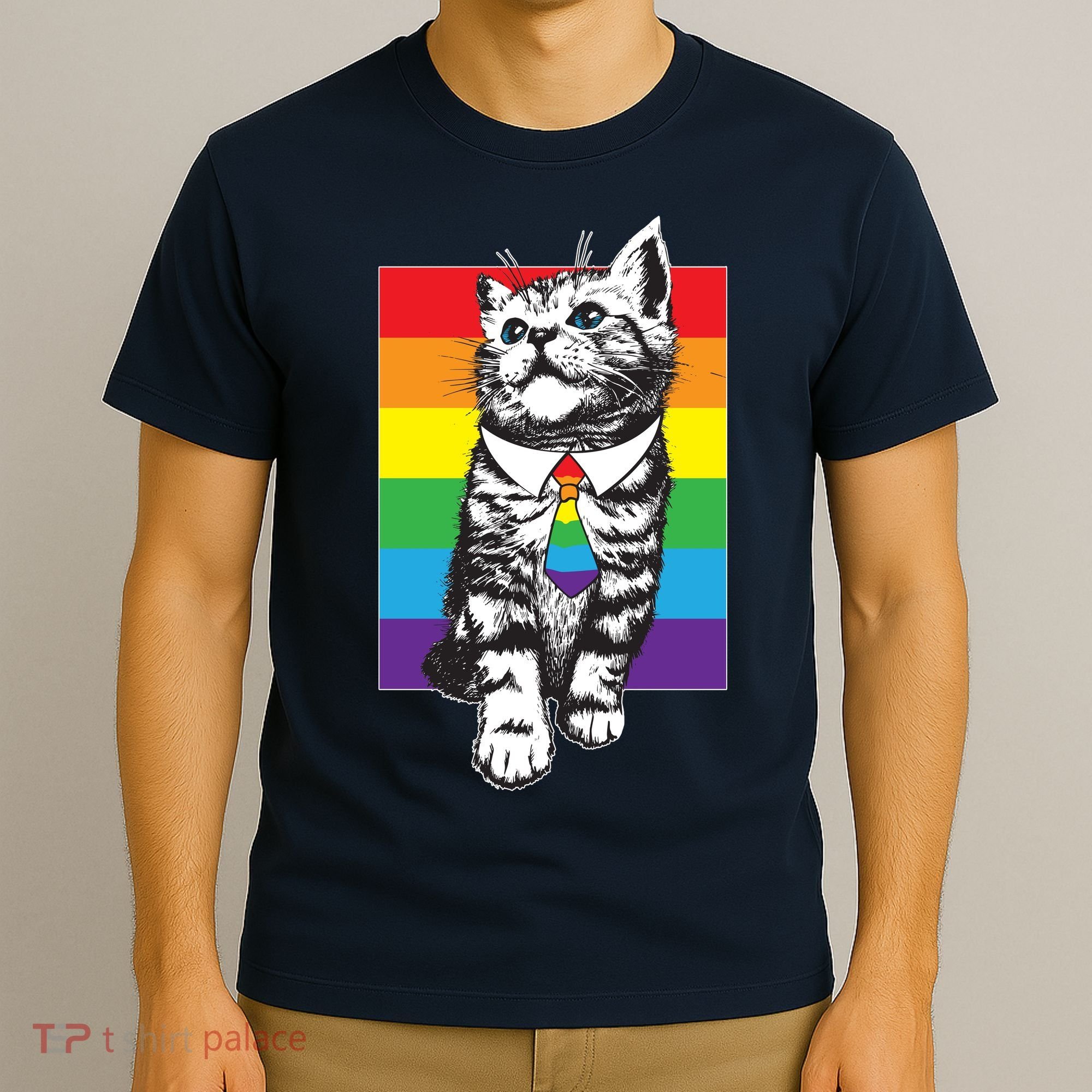 Retro Gay Pride Ally Support Kitten T-Shirt