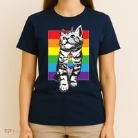 Retro Gay Pride Ally Support Kitten T-Shirt thumb 4
