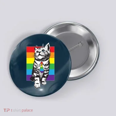 Retro Gay Pride Ally Support Kitten Button