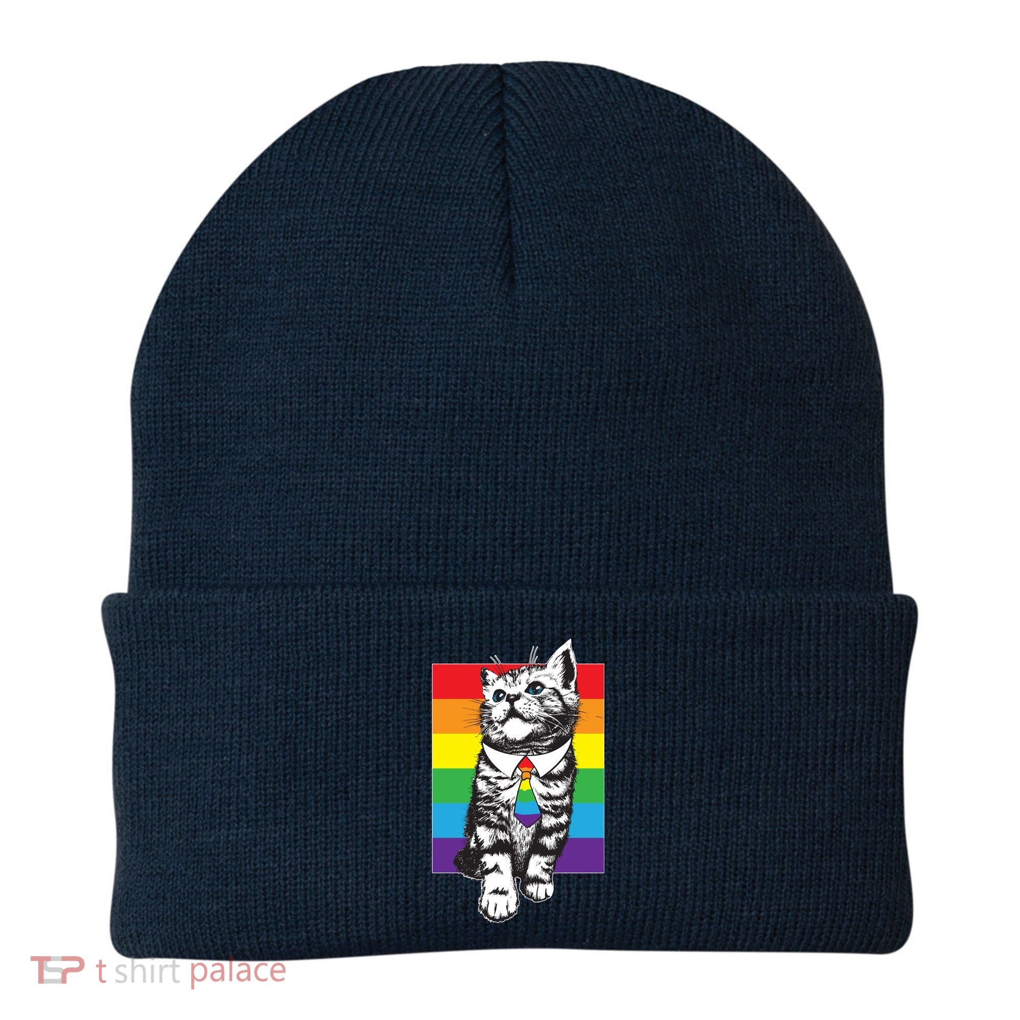 Retro Gay Pride Ally Support Kitten Beanie