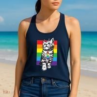 Retro Gay Pride Ally Support Kitten Women's Tank Top thumb 2