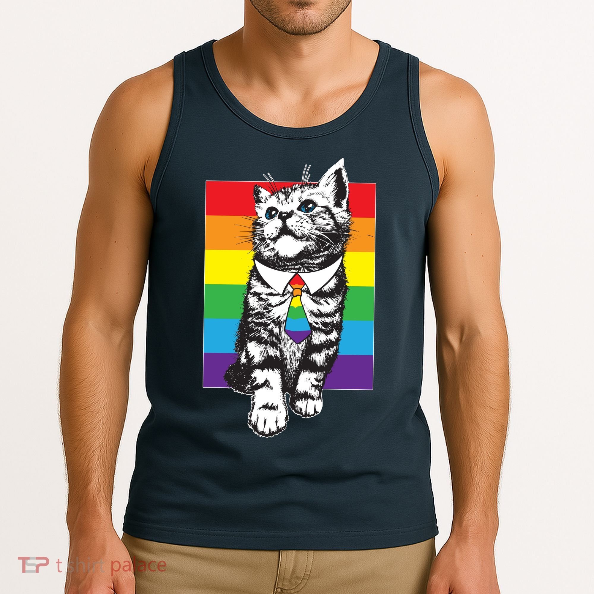 Retro Gay Pride Ally Support Kitten Tank Top
