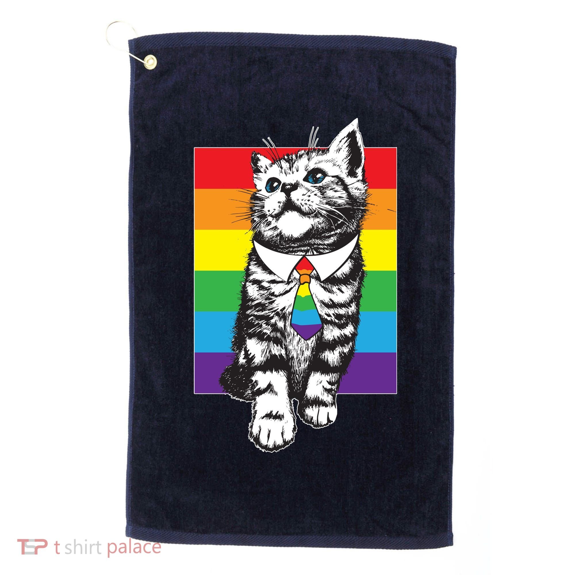 Retro Gay Pride Ally Support Kitten Golf Towel