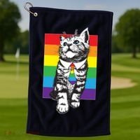 Retro Gay Pride Ally Support Kitten Golf Towel thumb 1