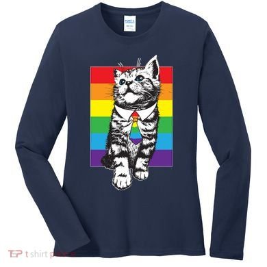Retro Gay Pride Ally Support Kitten Women's Long Sleeve Shirt