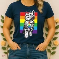 Retro Gay Pride Ally Support Kitten Women's T-Shirt thumb 2