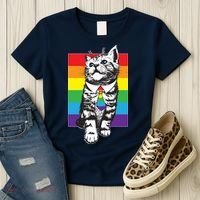 Retro Gay Pride Ally Support Kitten Women's T-Shirt thumb 3